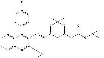 2-((4S,6R)-6-((E)-2-(2-cyclopropyl-4-(4-fluorophenyl)quinolin-3-yl)vinyl)-2,2-dimethyl-1,3-dioxan-4-yl)acetate